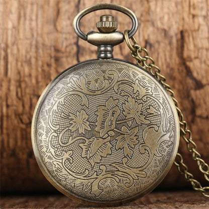 Vintage Bronze Gear Movement Pocket Watch with Chain Necklace Pendant