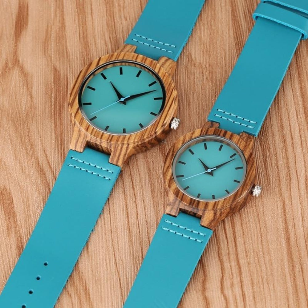 BOBO BIRD Couples Blue Zebra Wood Watch To Engrave In A Paper Gift Box
