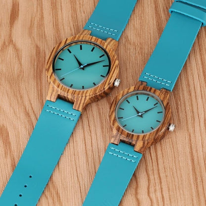 BOBO BIRD Couples Blue Zebra Wood Watch To Engrave In A Paper Gift Box