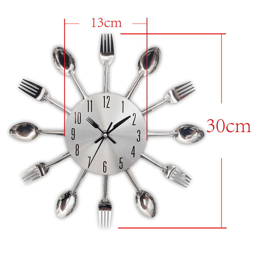 Unique Noiseless Stainless Steel Cutlery Wall Clock