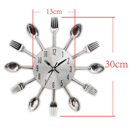 Unique Noiseless Stainless Steel Cutlery Wall Clock