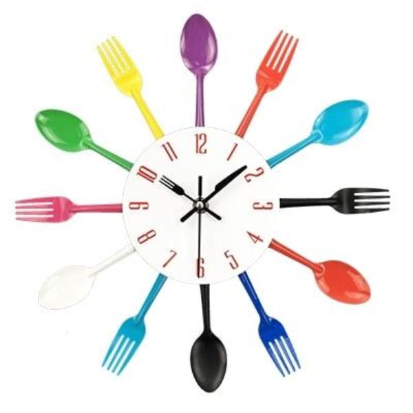 Unique Noiseless Stainless Steel Cutlery Wall Clock Colorful