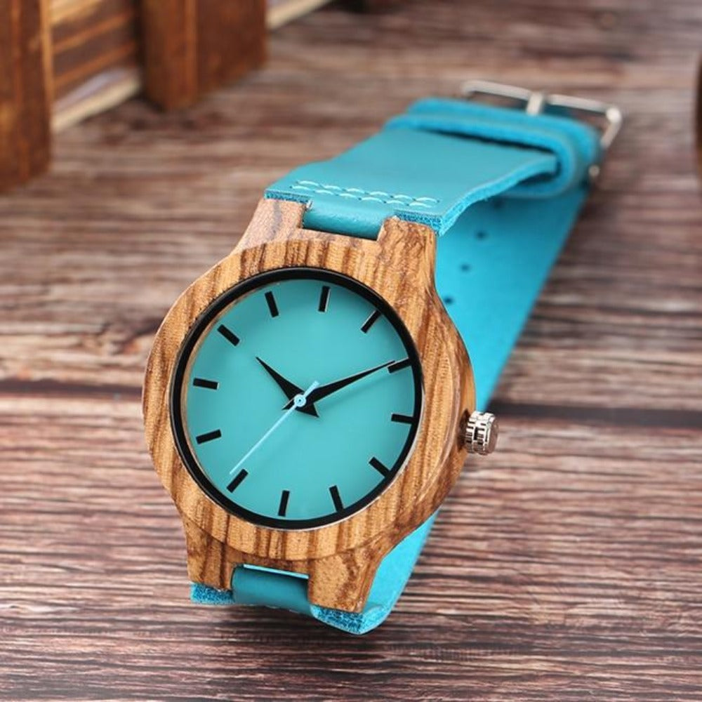 BOBO BIRD Couples Blue Zebra Wood Watch To Engrave In A Paper Gift Box
