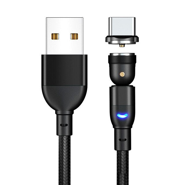 540° Rotating Magnetic Charging Cable Adaptable For Micro USB, USB Type C, Or Iphones 8pin - Cable And USB Type C Adapter