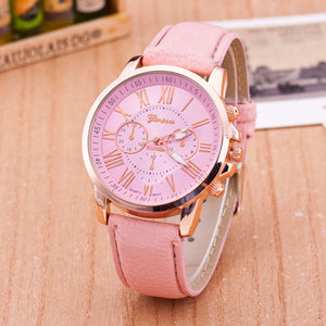 Time For All Kinds Geneva Roman Numerals Faux Leather Analog Ladies Quartz Watch