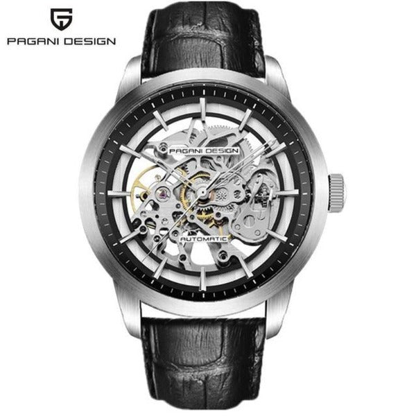 Pagani Design Mens Skeleton Hollow Mechanical Watch Black